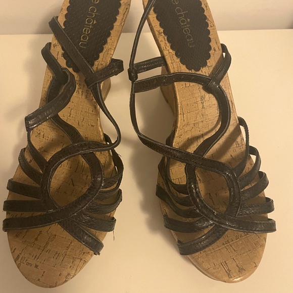 Le Chateau cork platform sandals with chocolate brown lacing - Picture 1 of 5